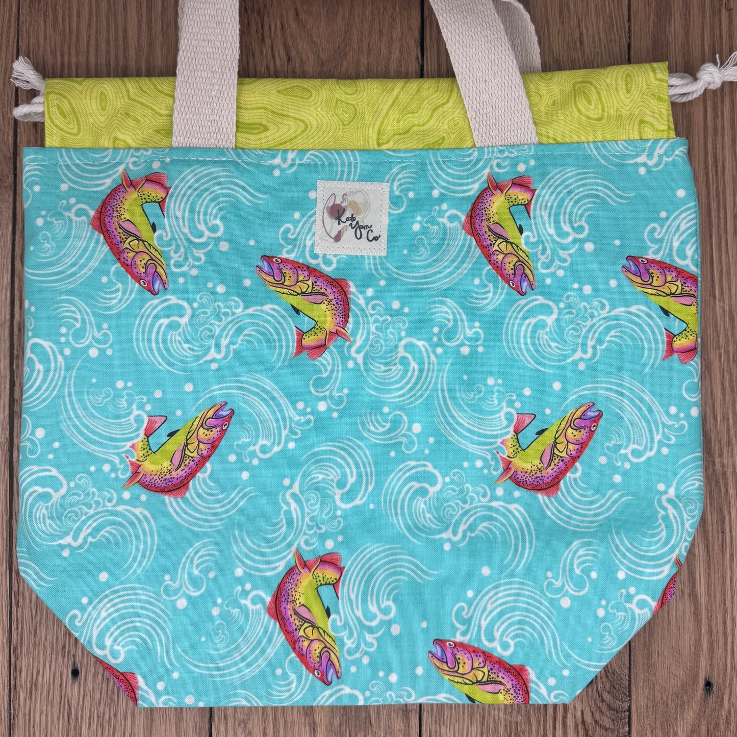 Fish Aqua- Tula Pink Drawstring Project Bag