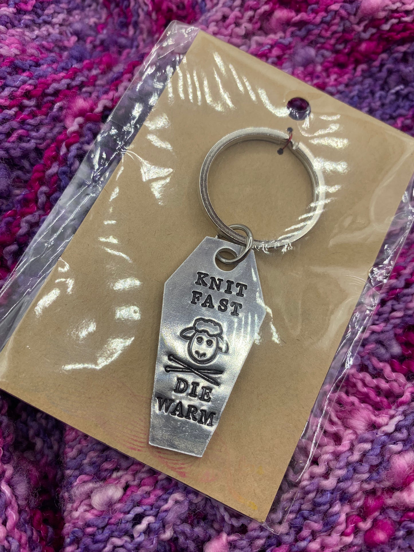 Knit Fast Die Warm Keychain