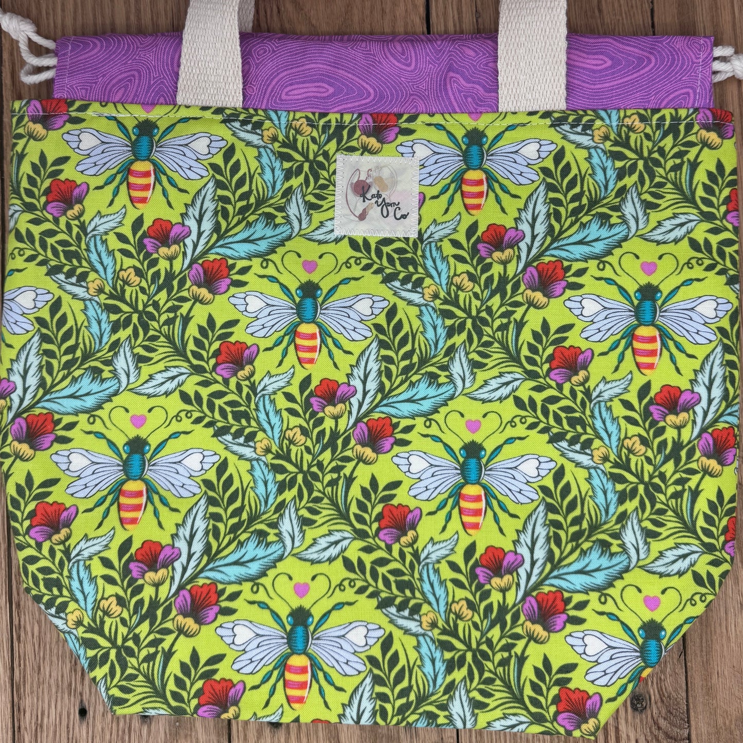 Bees Green - Tula Pink Drawstring Project Bag