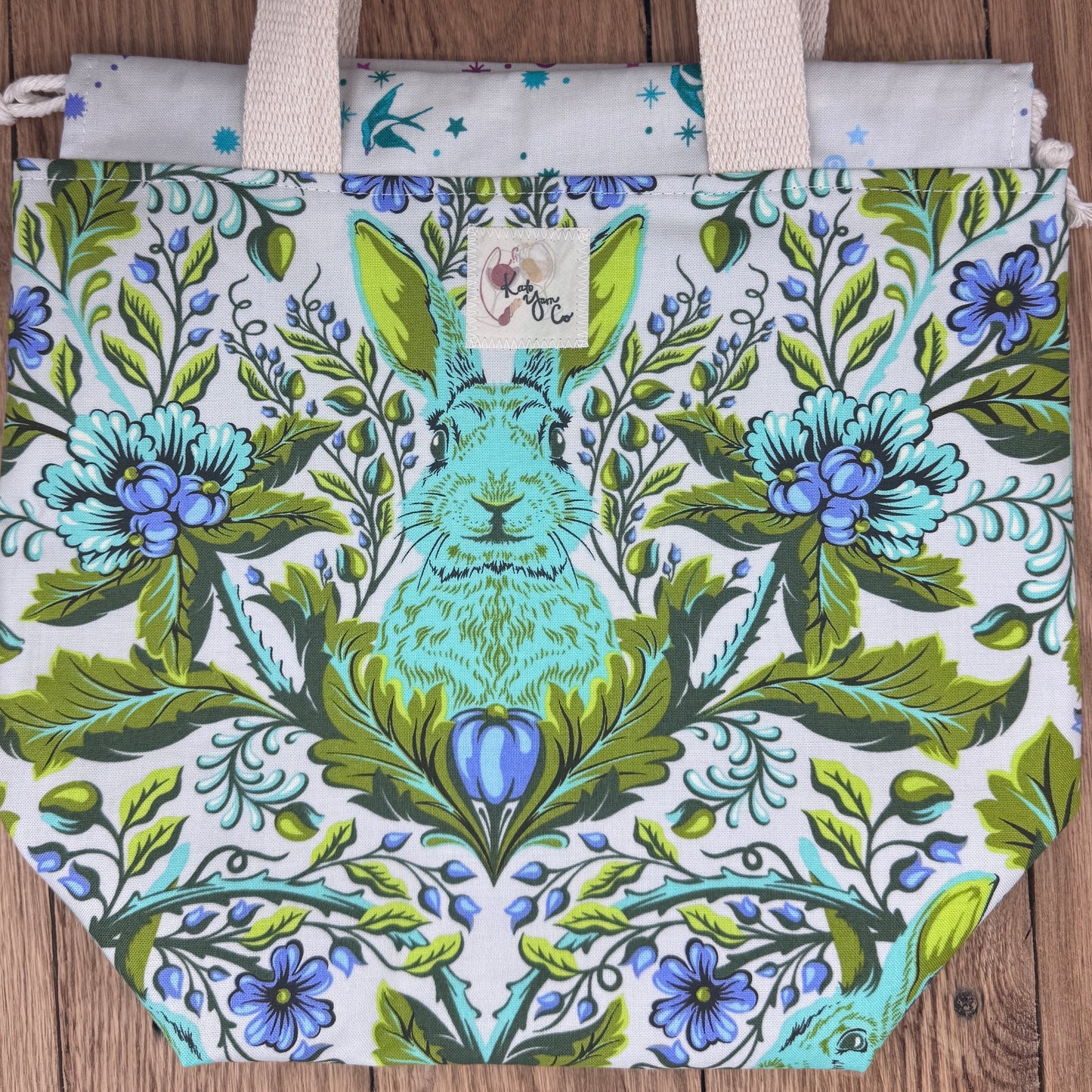 Bunnies Green - Tula Pink Drawstring Project Bag
