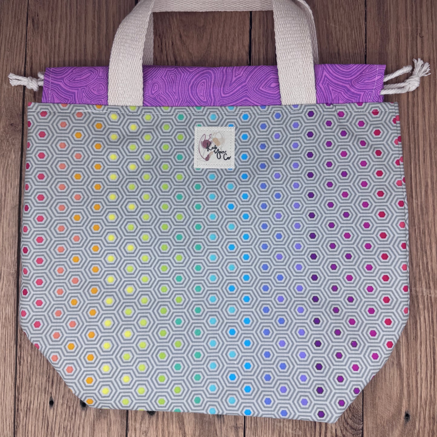 Rainbow Hexagons - Tula Pink Drawstring Project Bag