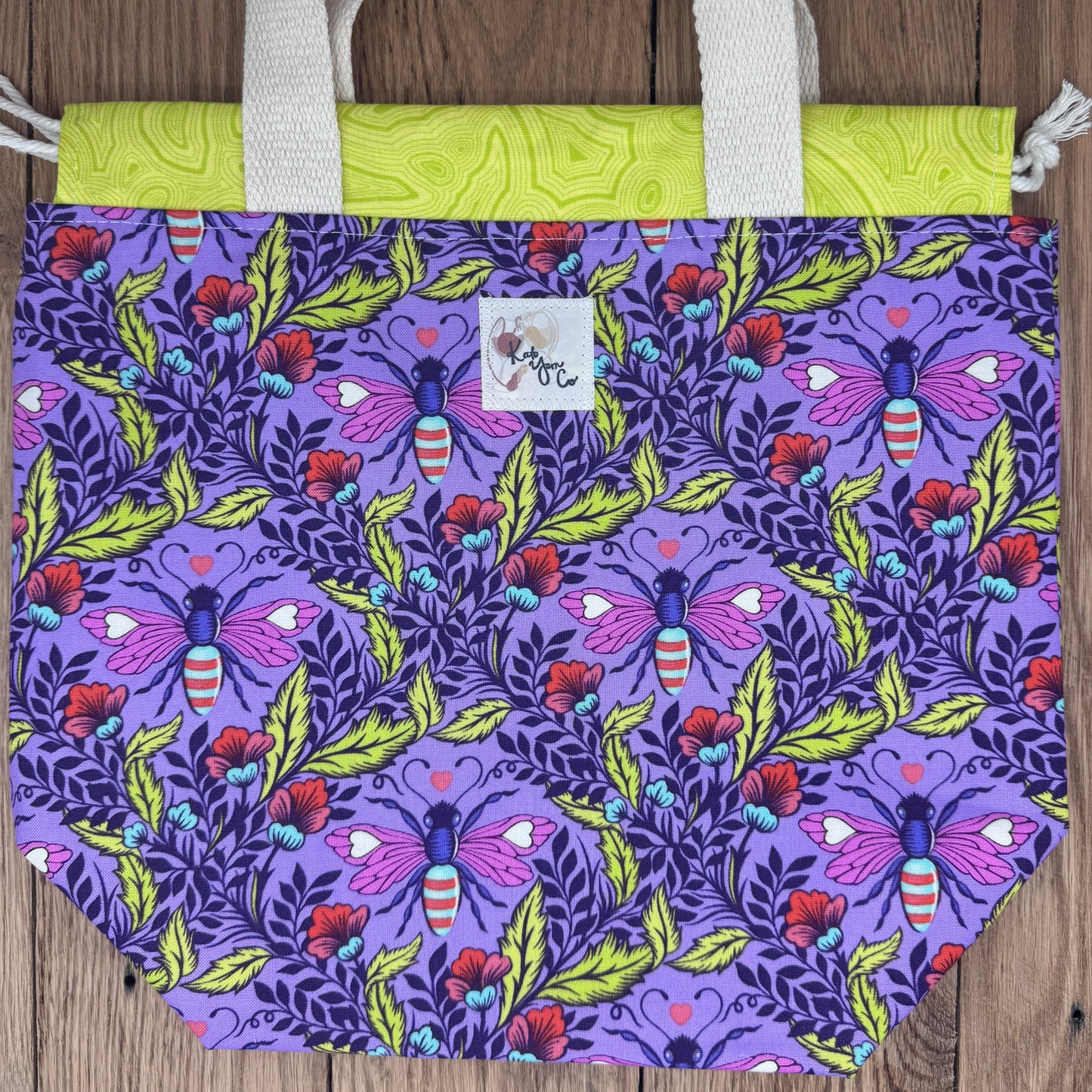 Bees Purple - Tula Pink Drawstring Project Bag