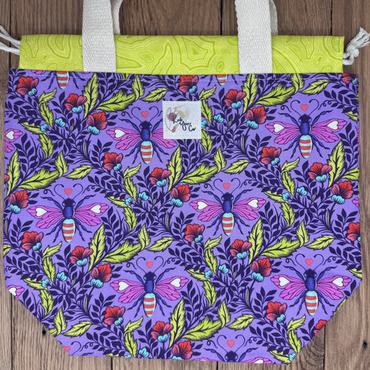 Bees Purple - Tula Pink Drawstring Project Bag